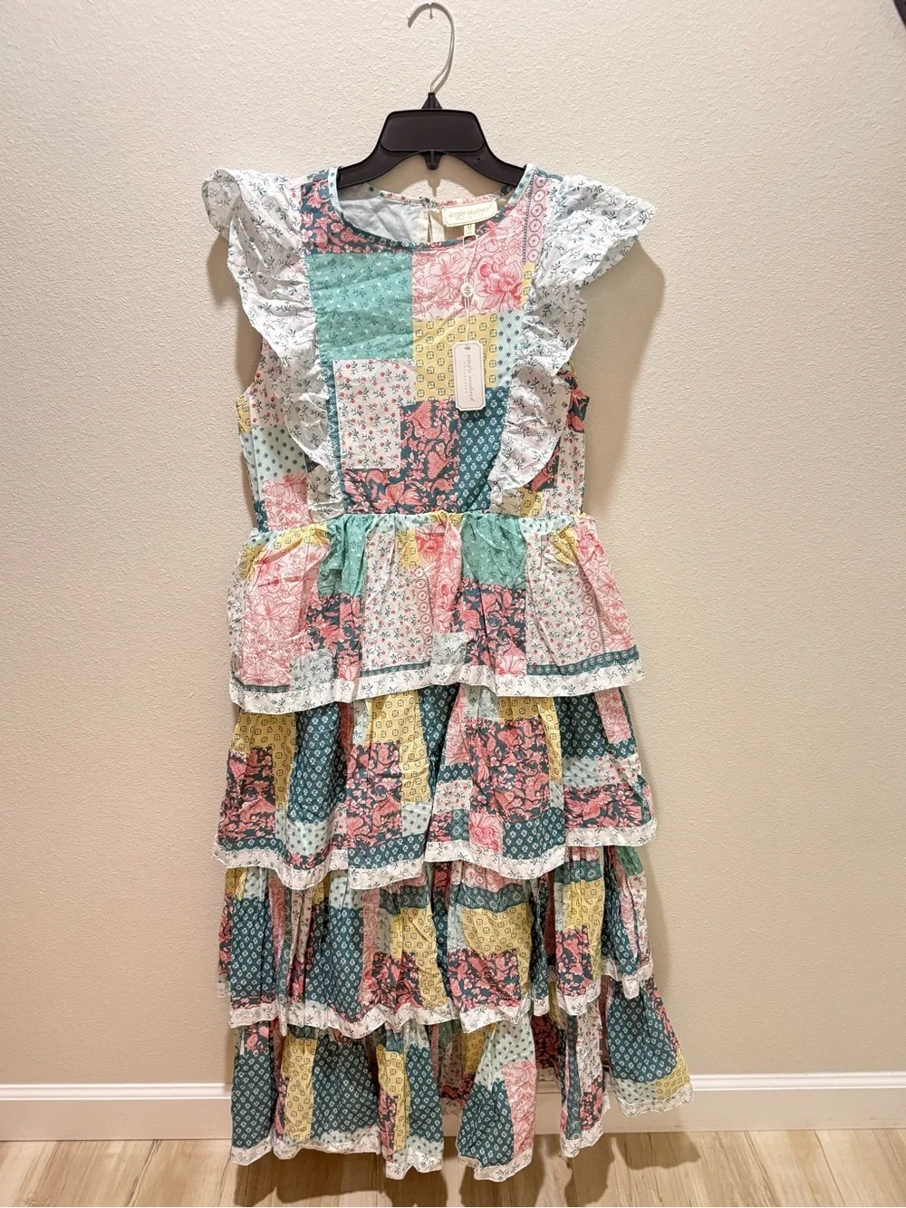 Simply Southern Patchwork Ruffle Tiered Maxi Dress - Pink, Green, Yellow, Blue - Picture 1 of 3